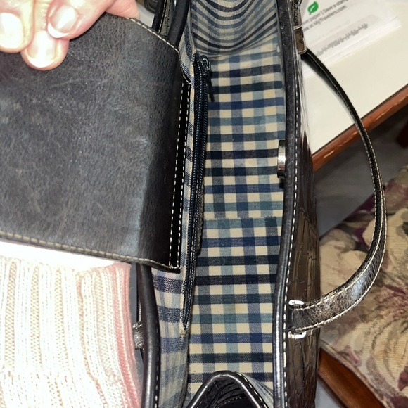 Brighton  Vintage  Croc embossed  Gen. leather   Shoulder bag  navy / black  EUC - Picture 12 of 14